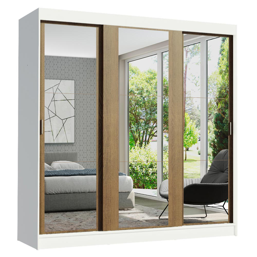 Clóset Reno 3 Puertas Corredizas con Espejos Blanco/Marrón 180 cm x 205 cm x 54 cm