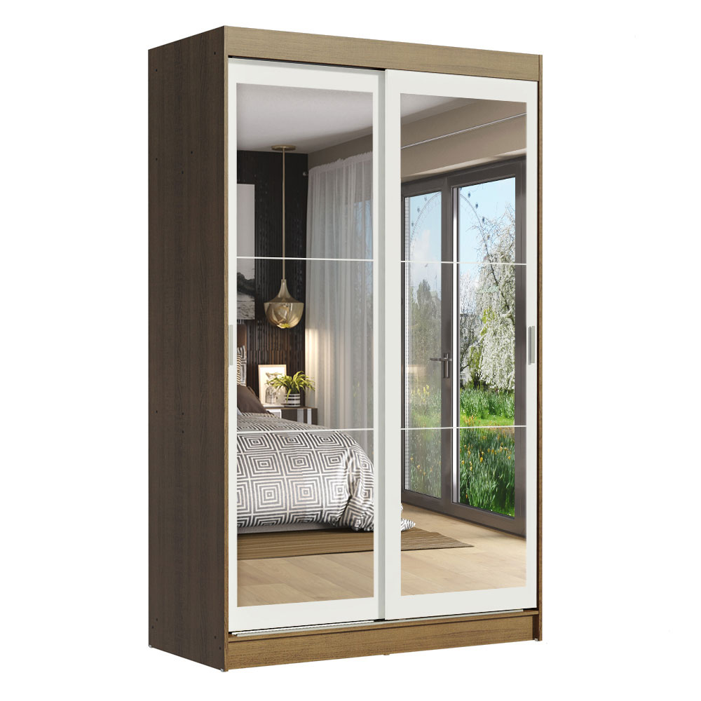 Clóset Tokio 2 Puertas Corredizas con Espejos Marrón/Blanco 218 cm x 109 cm x 54 cm