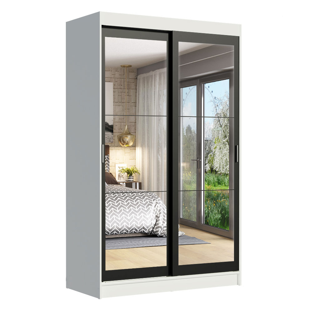 Clóset Tokio 2 Puertas Corredizas con Espejos Blanco/Negro 218 cm x 109 cm x 54 cm