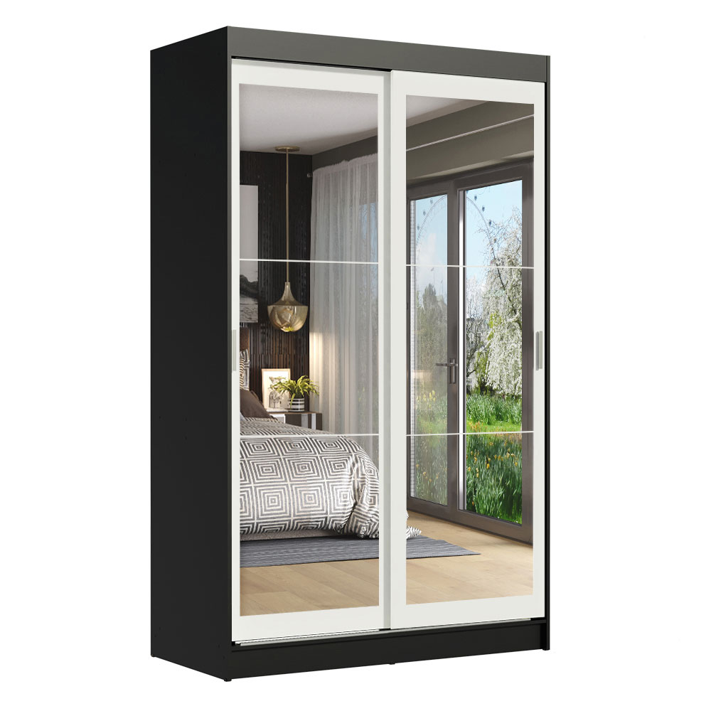 Clóset Tokio 2 Puertas Corredizas con Espejos Negro/Blanco 218 cm x 109 cm x 54 cm