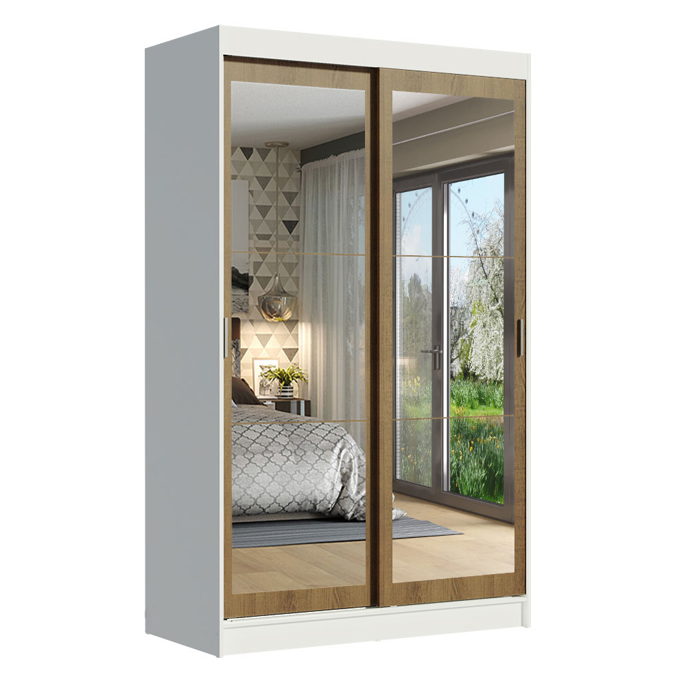 Clóset Tokio 2 Puertas Corredizas con Espejos Blanco/Marrón 218 cm x 109 cm x 54 cm