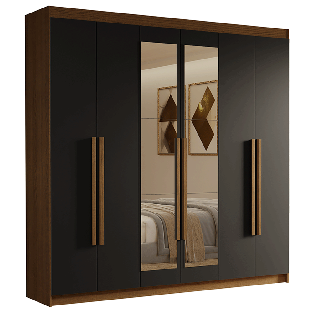 Closet Venus 6 Puertas 4 Cajones 2 Espejos MarrónNegro