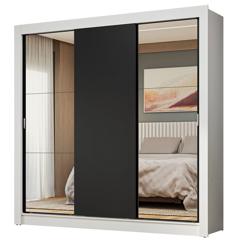 Clóset Nobre 3 Puertas Corredizas 2 Espejos Blanco/Negro 205 cm x 170 cm x 51 cm