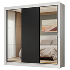 Clóset Nobre 3 Puertas Corredizas 2 Espejos Blanco/Negro 205 cm x 170 cm x 51 cm