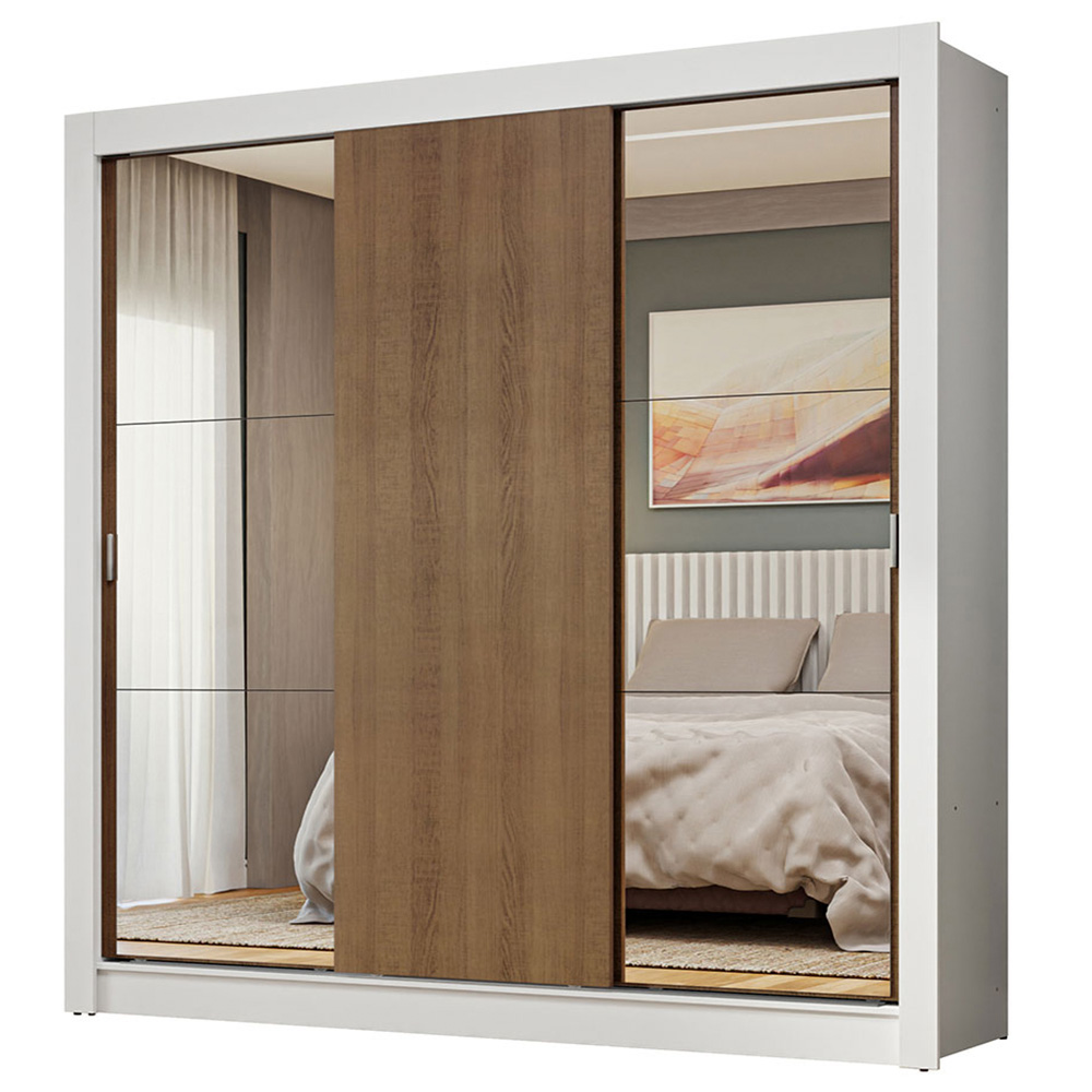 Clóset Nobre 3 Puertas Corredizas 2 Espejos Blanco/Marrón 205 cm x 170 cm x 51 cm
