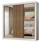 Clóset Nobre 3 Puertas Corredizas 2 Espejos Blanco/Marrón 205 cm x 170 cm x 51 cm