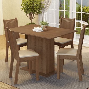 Juego de Comedor Tina con 4 Sillas Marrón/Beige