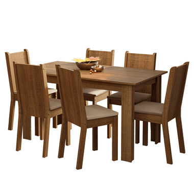 Juego de Comedor Analu con 6 Sillas Marrón/Beige