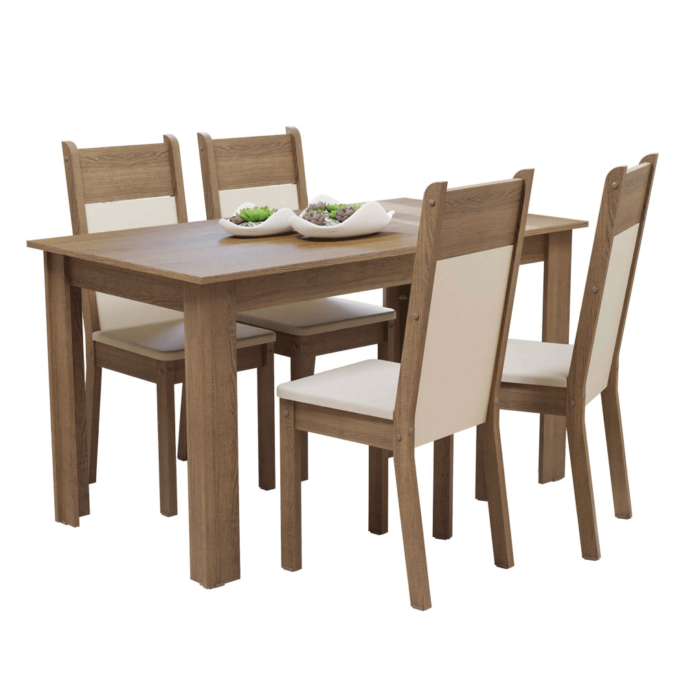Juego de Comedor Ellen con 4 Sillas Marrón/Beige