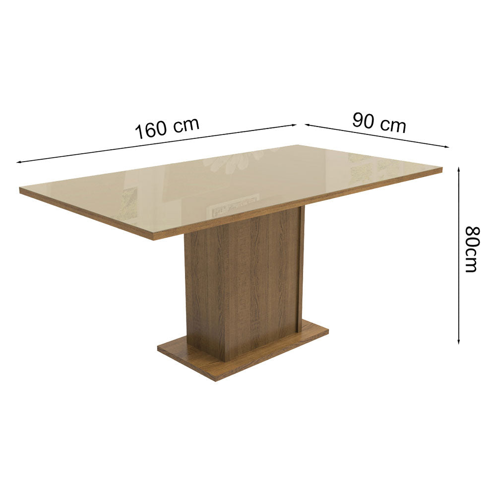 Mesa de Comedor Rectangular 6 Puestos con Tablero de Madera y Cristal Marrón/Crema Madesa