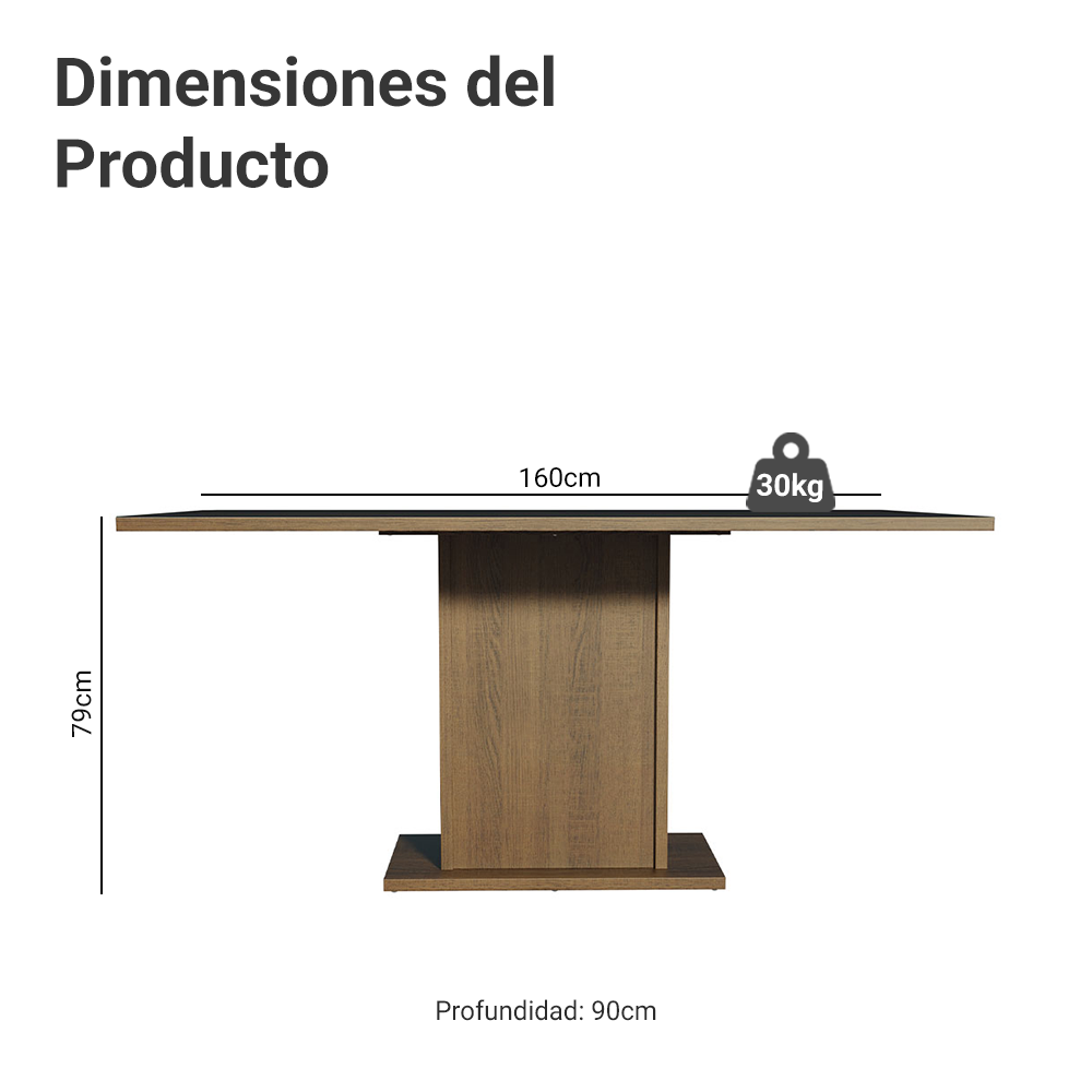 Mesa de Comedor Rectangular 6 Puestos de Madera Marrón/Negro Madesa
