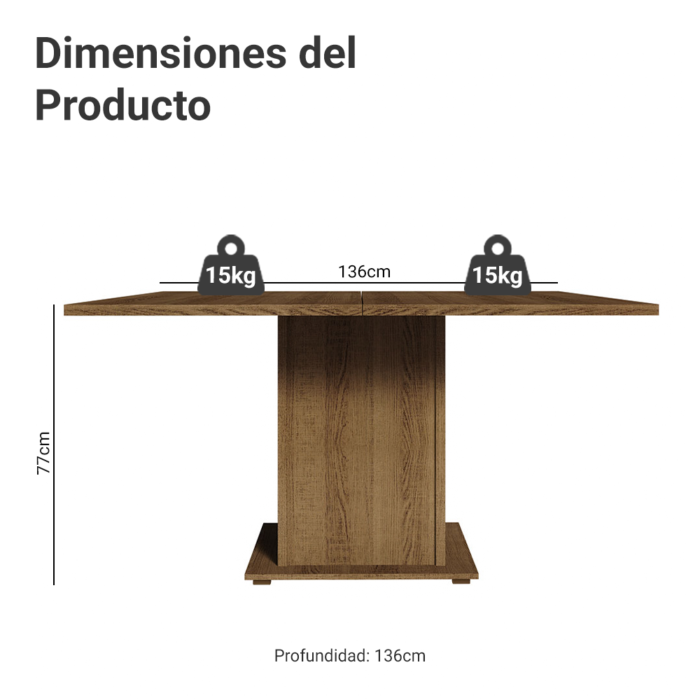 Mesa de Comedor Cuadrada 8 Puestos de Madera Marrón Madesa