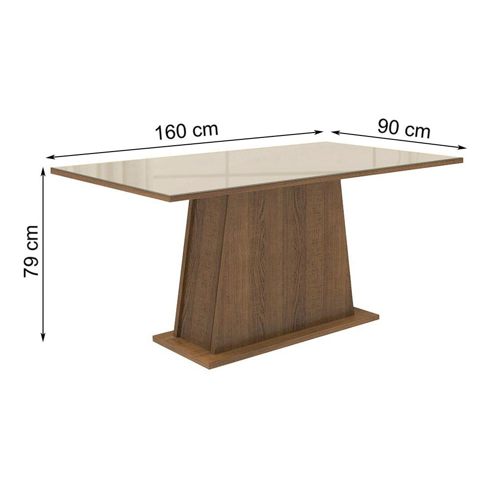 Mesa de Comedor Rectangular 6 Puestos con Tablero de Madera y Cristal Marrón/Crema Madesa