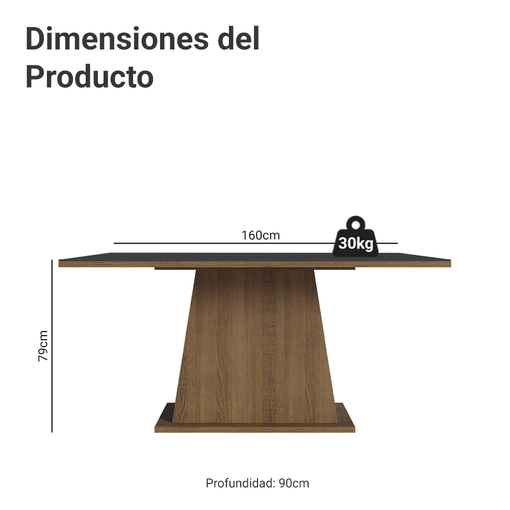 Mesa de Comedor Rectangular 6 Puestos de Madera Marrón/Negro Madesa