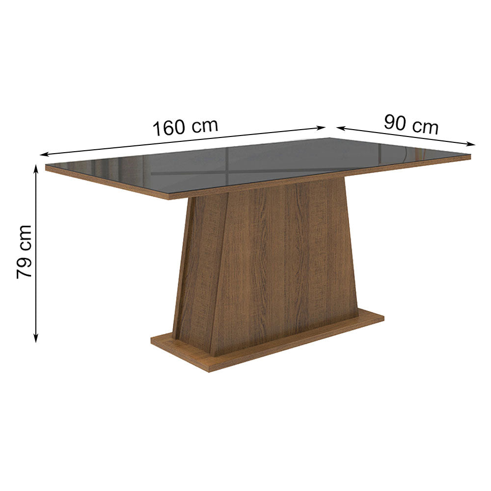 Mesa de Comedor Rectangular 6 Puestos con Tablero de Madera y Cristal Marrón/Negro Madesa