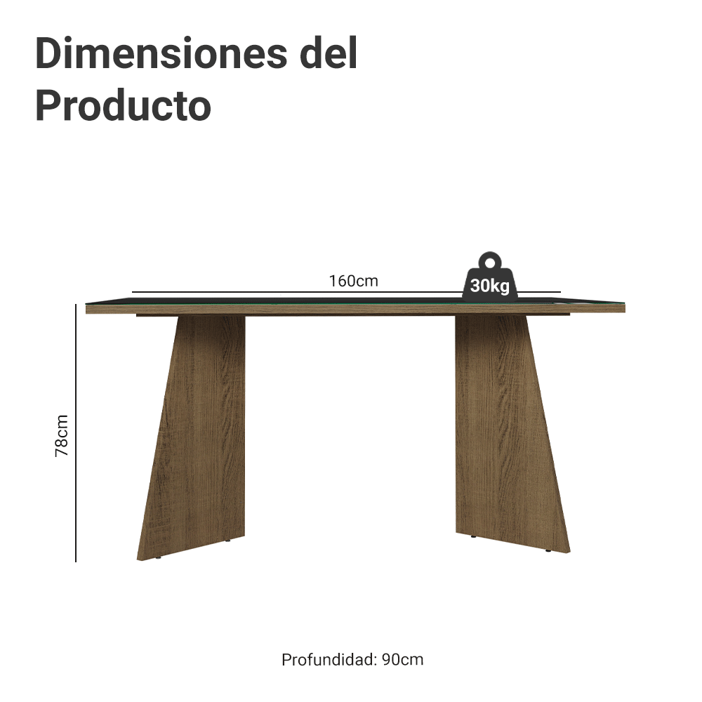 Mesa de Comedor Rectangular 6 Puestos con Tablero de Madera y Cristal MarrónNegro