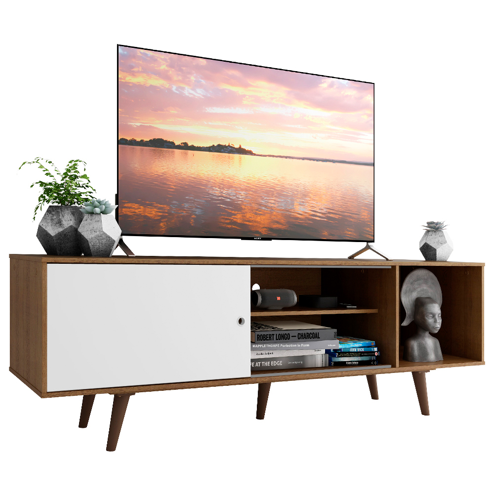 Centro de Entretenimiento Mesa para TV Dubai Hasta 65 Pulgadas Marrón/Blanco (Patas Marrón)