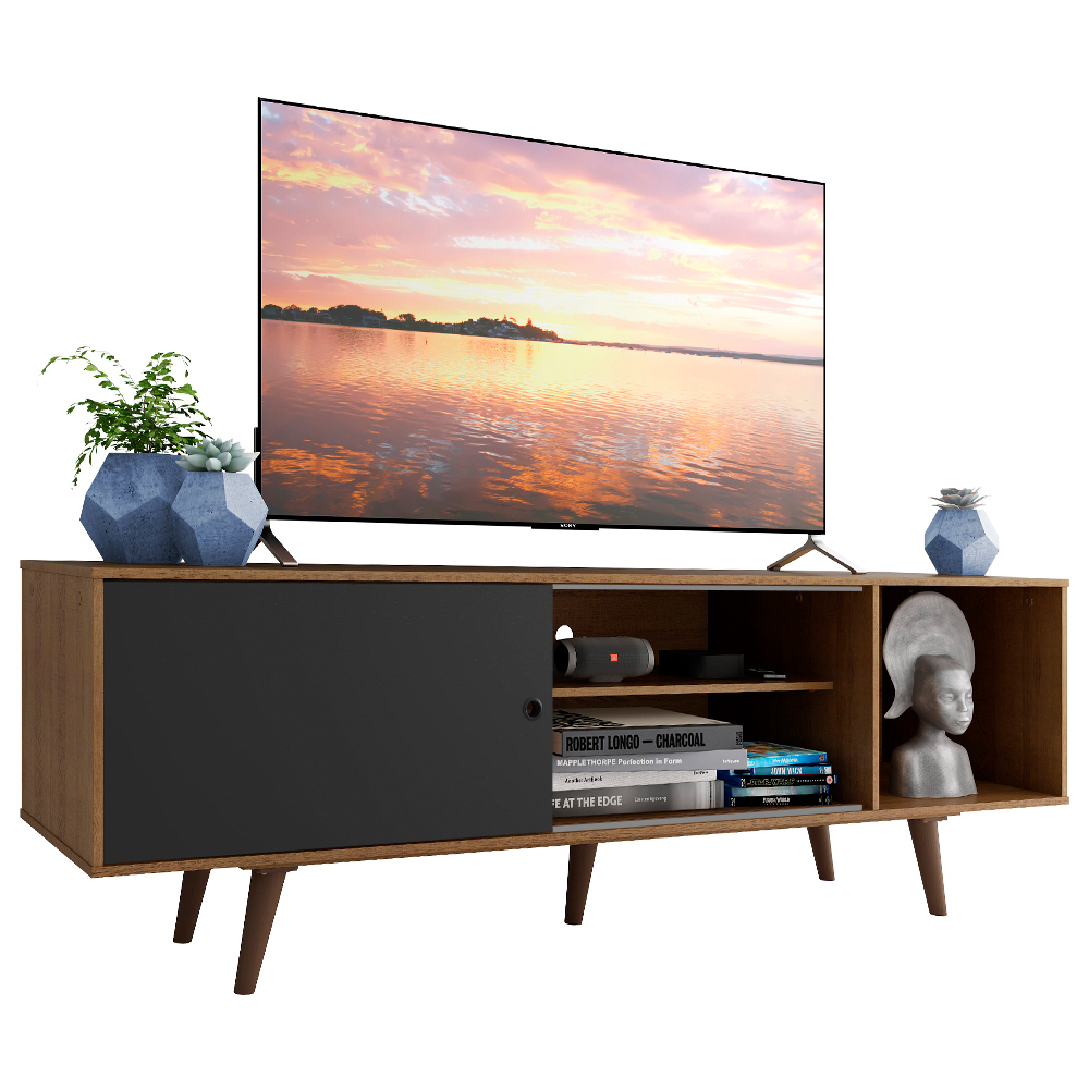 Centro de Entretenimiento Mesa para TV Dubai Hasta 65 Pulgadas Marrón/Negro (Patas Marrón)