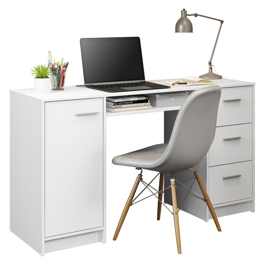 Escritorio de Oficina Alaska 137 cm 1 Puerta 3 Cajones Blanco Madesa
