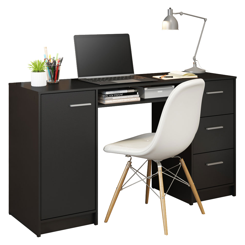 Escritorio de Oficina 136 cm Alaska 1 Puerta 3 Cajones Negro Madesa