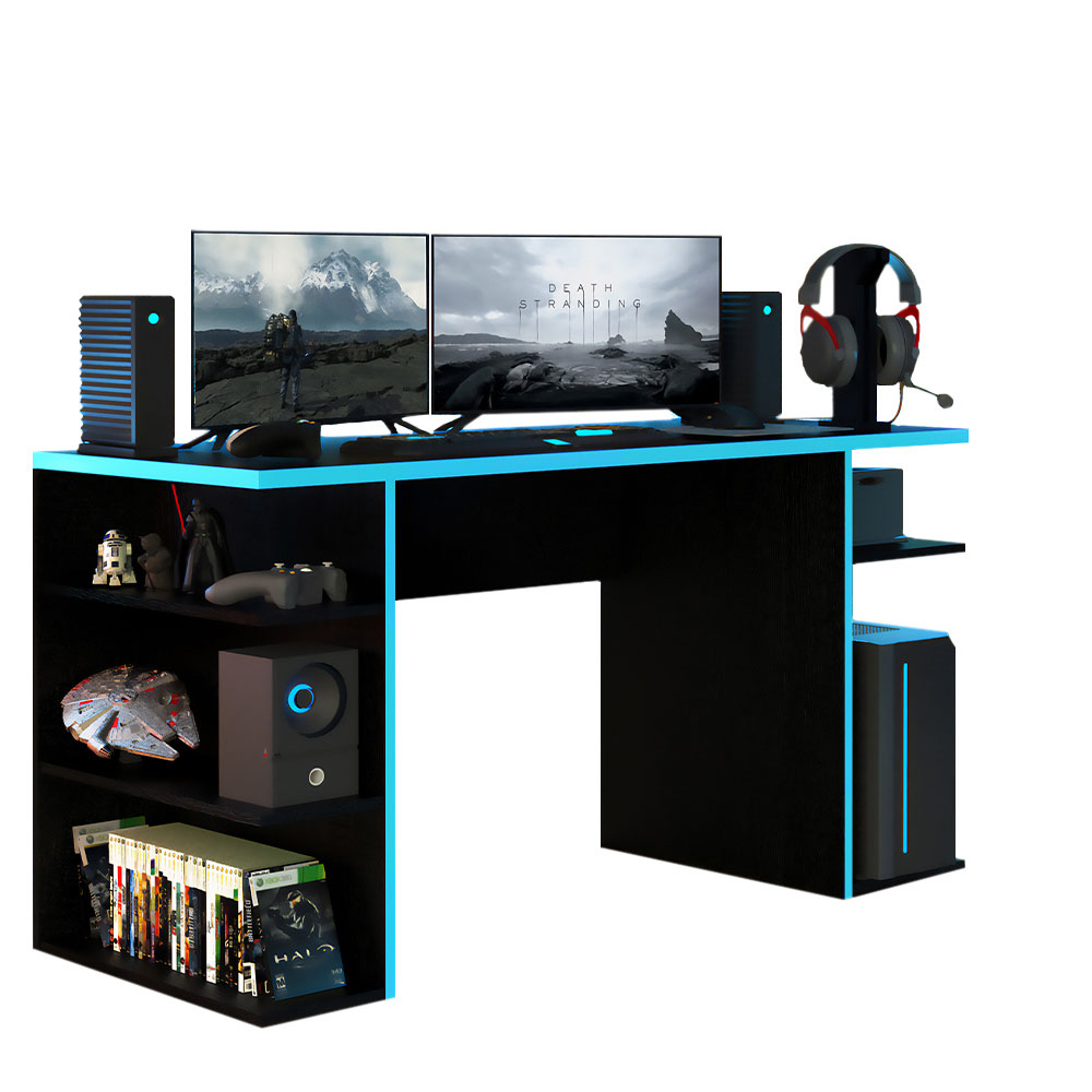 Escritorio Gamer Moderno para PC y Consola NegroAzul