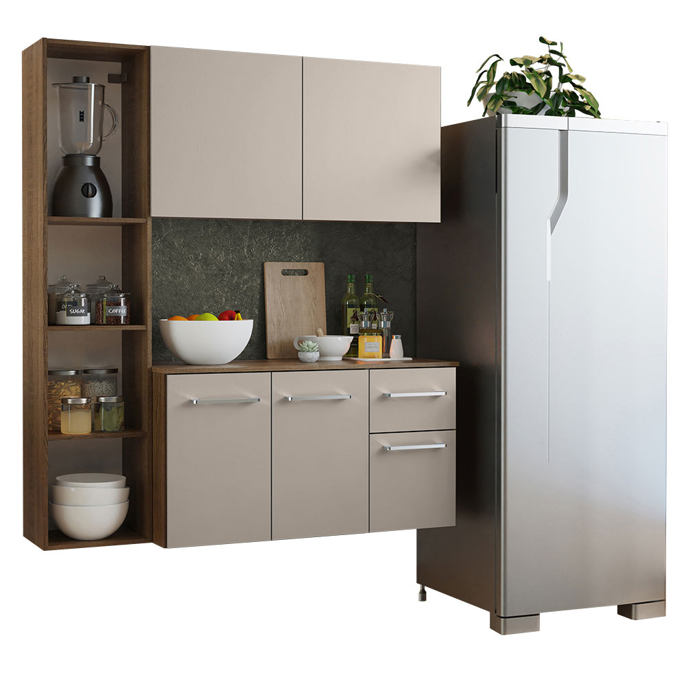 Cocina Compacta Elevada Easy 120 cm con Encimera Marrón/Crema Madesa