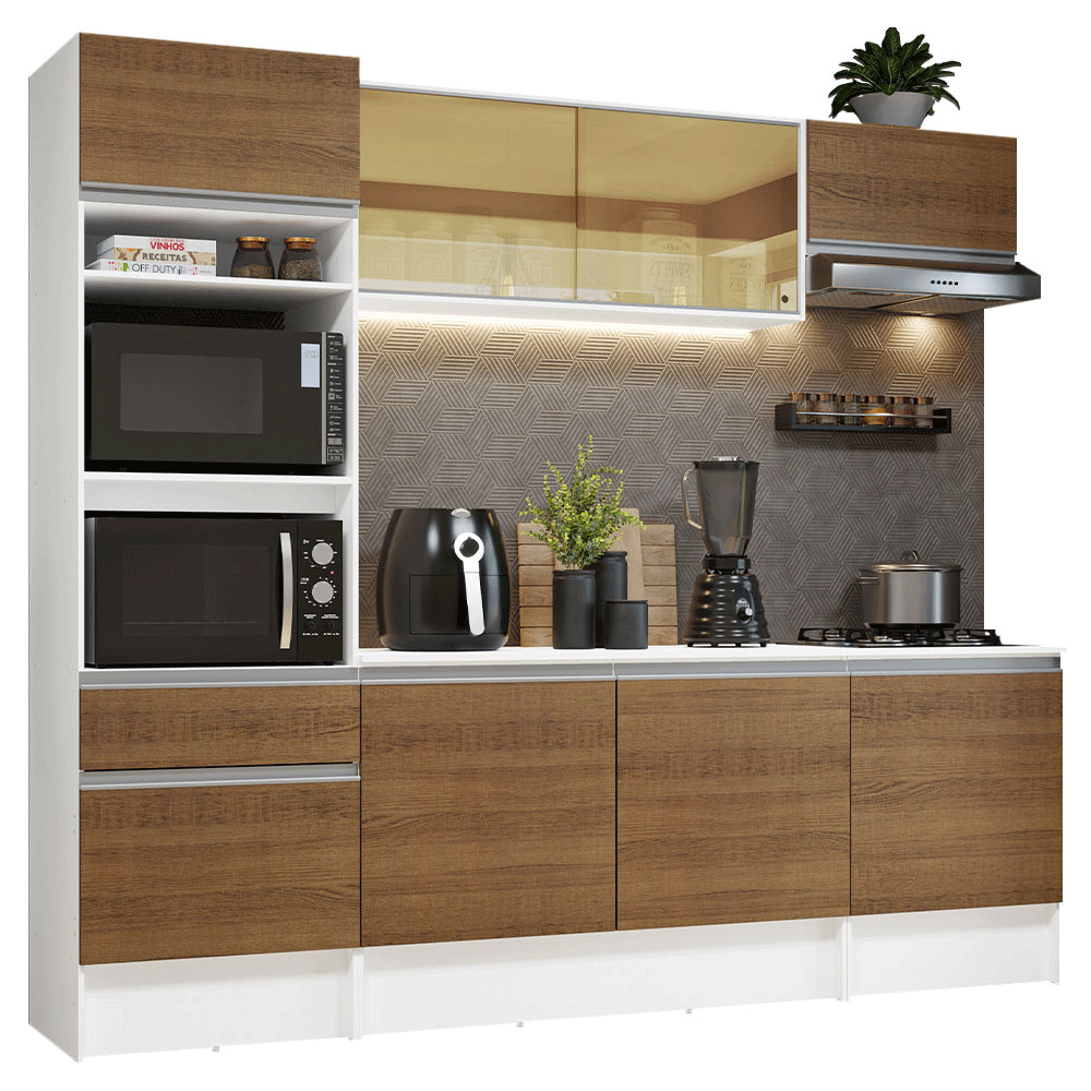 Cocina Integral Diamante 240 cm con Encimera Blanco/Marrón Madesa