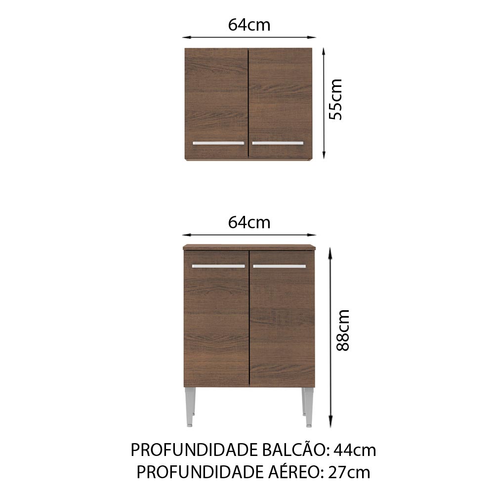 Kit Mueble de Cocina Superior y Mueble Bajo Emilly 64 cm