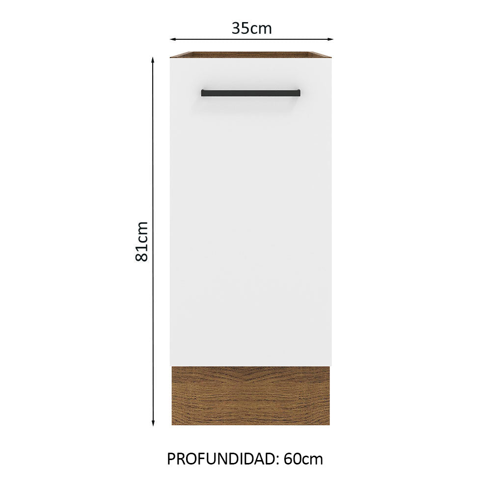 Mueble de Cocina Bajo Agata 1 Puerta 35 cm x 60 cm sin Encimera Marrón/Blanco