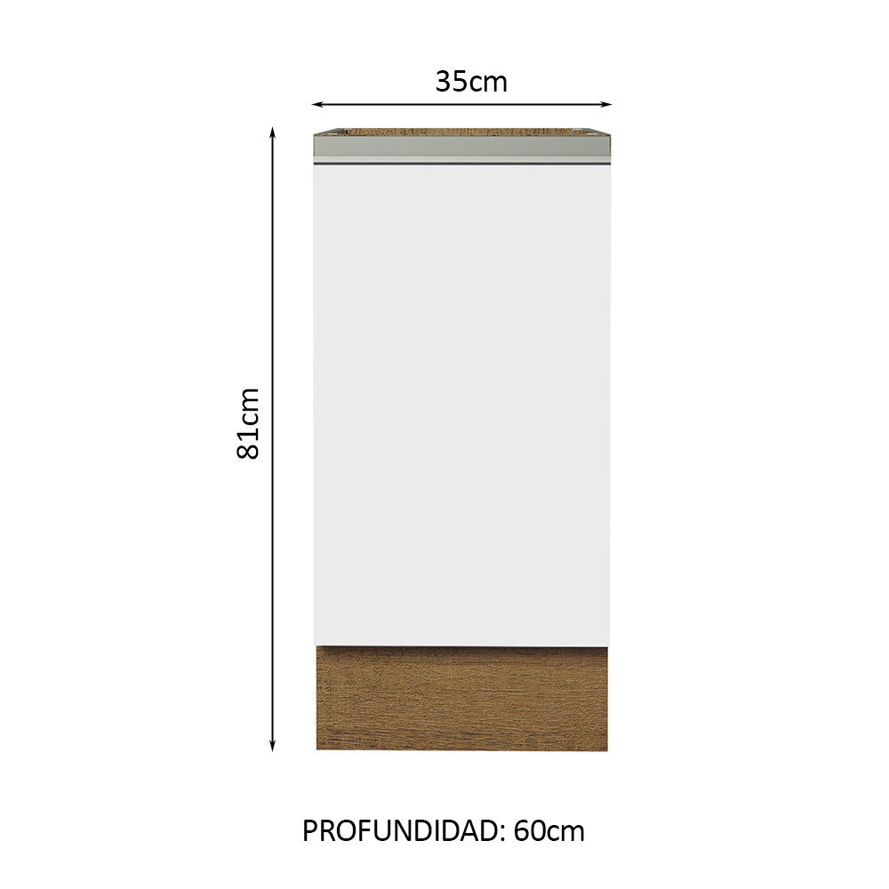 Mueble de Cocina Bajo Glamy 1 Puerta 35 cm x 60 cm sin Encimera Marrón/Blanco