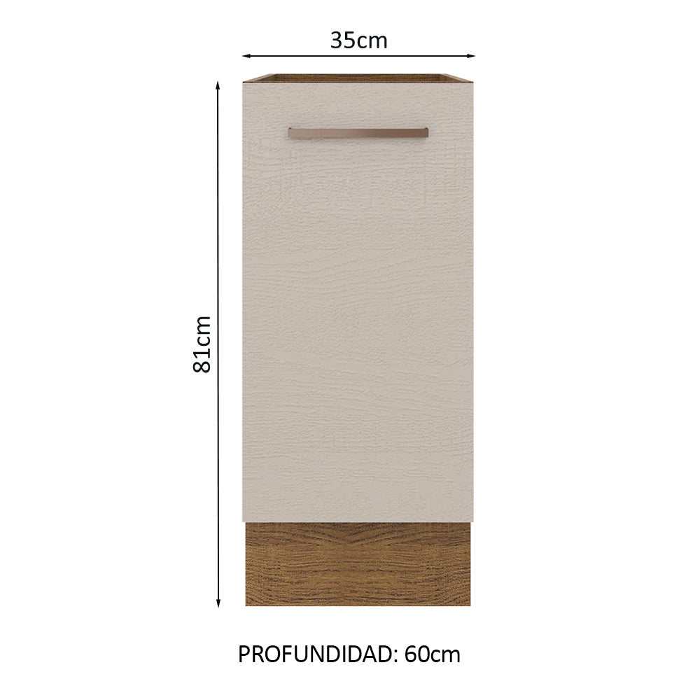 Mueble de Cocina Bajo Agata 1 Puerta 35 cm x 60 cm sin Encimera Marrón/Crema