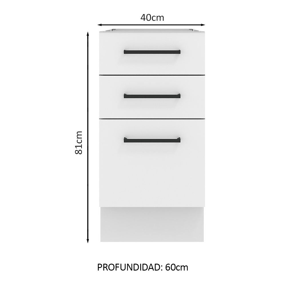 Mueble de Cocina Bajo Agata 3 Cajones 40 cm x 60 cm sin Encimera Blanco