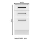 Mueble de Cocina Bajo Agata 3 Cajones 40 cm x 60 cm sin Encimera Blanco