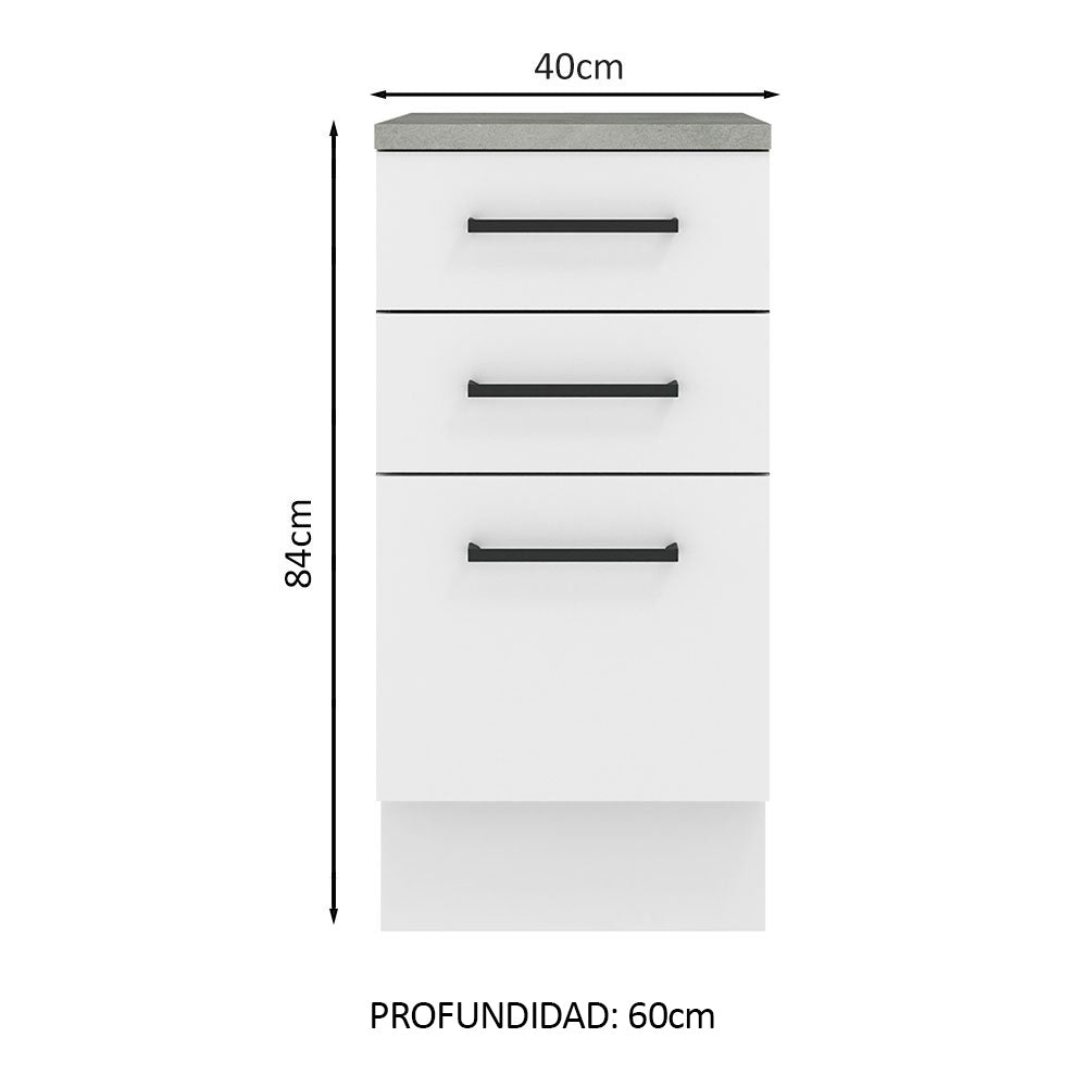 Mueble de Cocina Bajo Agata 3 Cajones 40 cm x 60 cm con Encimera Blanco