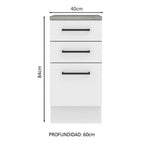 Mueble de Cocina Bajo Agata 3 Cajones 40 cm x 60 cm con Encimera Blanco
