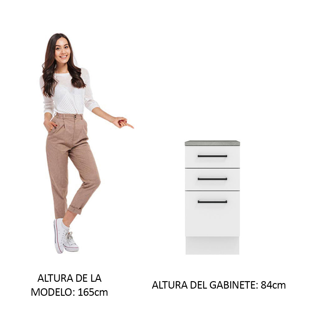 Mueble de Cocina Bajo Agata 3 Cajones 40 cm x 60 cm con Encimera Blanco