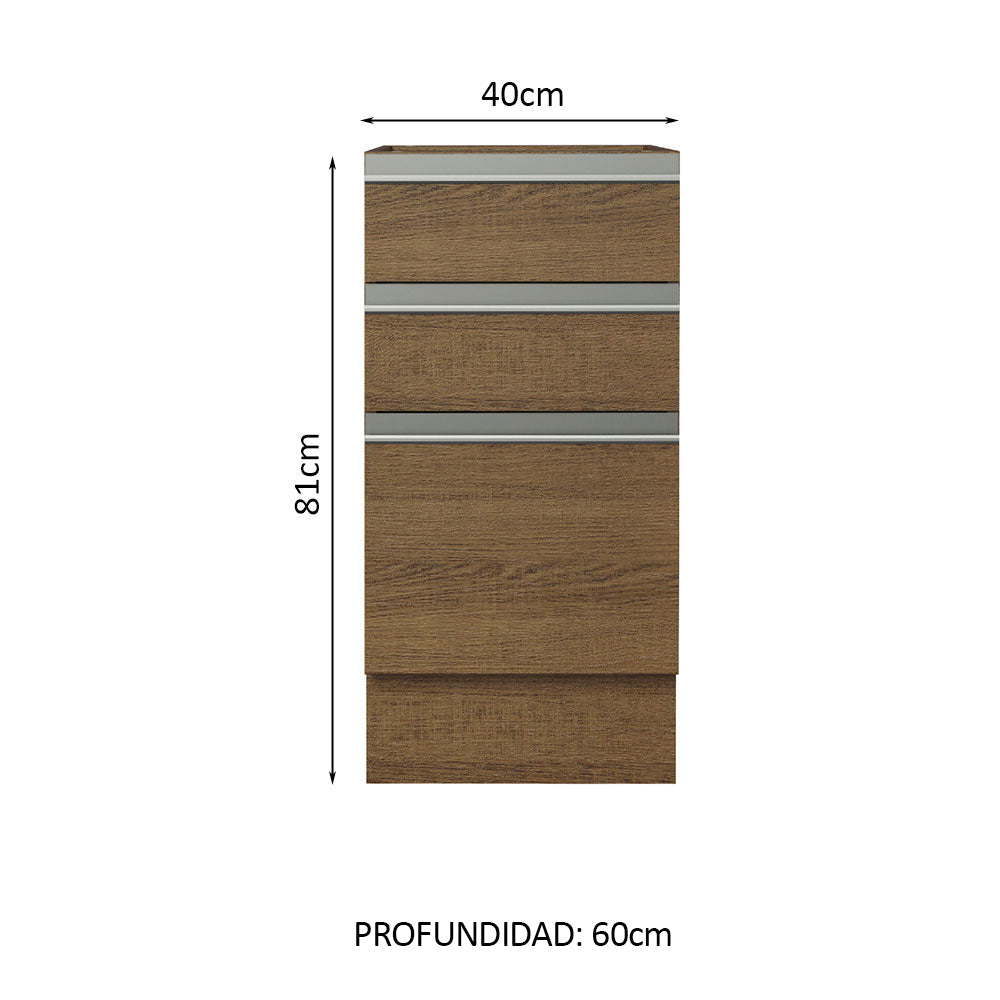 Mueble de Cocina Bajo Glamy 3 Cajones 40 cm x 60 cm sin Encimera Marrón