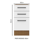 Mueble de Cocina Bajo Agata 3 Cajones 40 cm x 60 cm sin Encimera Marrón/Blanco