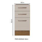 Mueble de Cocina Bajo Agata 3 Cajones 40 cm x 60 cm sin Encimera Marrón/Crema