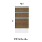 Mueble de Cocina Bajo Glamy 3 Cajones 40 cm x 60 cm sin Encimera Blanco/Marrón