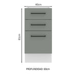 Mueble de Cocina Bajo Agata 3 Cajones 40 cm x 60 cm sin Encimera Blanco/Gris