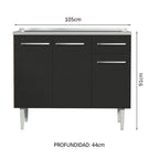 Mueble de Cocina Bajo Emilly 1.05 m con Mesón de Acero Marrón/Negro