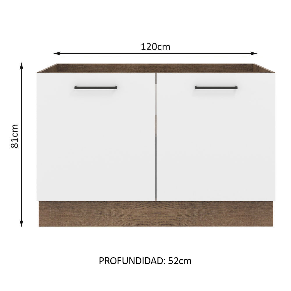 Mueble de Cocina Bajo Agata 1.20 m 2 Puertas Marrón/Blanco