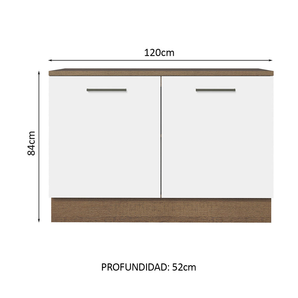 Mueble de Cocina Bajo Agata 1.20 m 2 Puertas con Encimera Marrón/Blanco