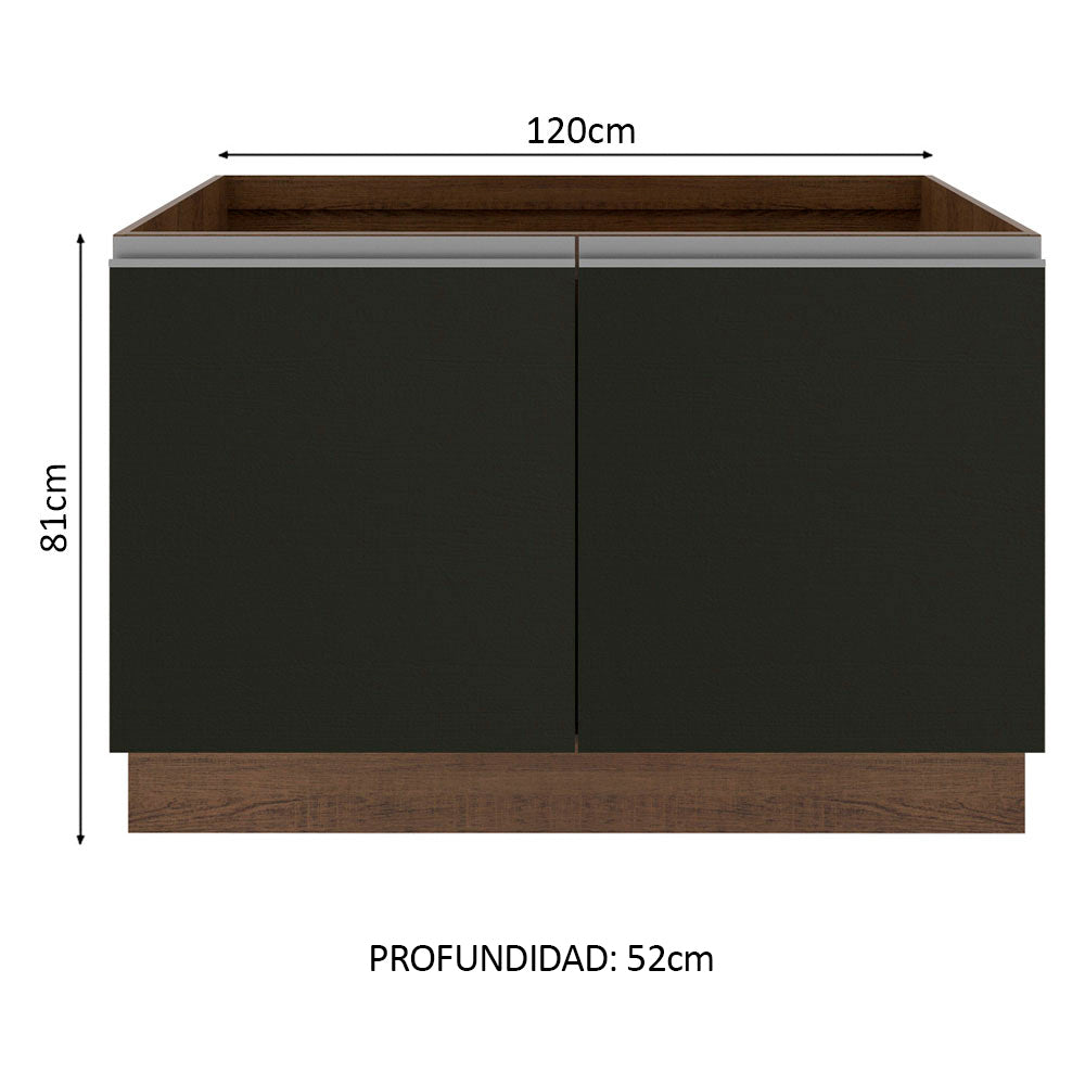 Mueble de Cocina Bajo Glamy 1.20 Metros 2 Puertas Marrón/Negro
