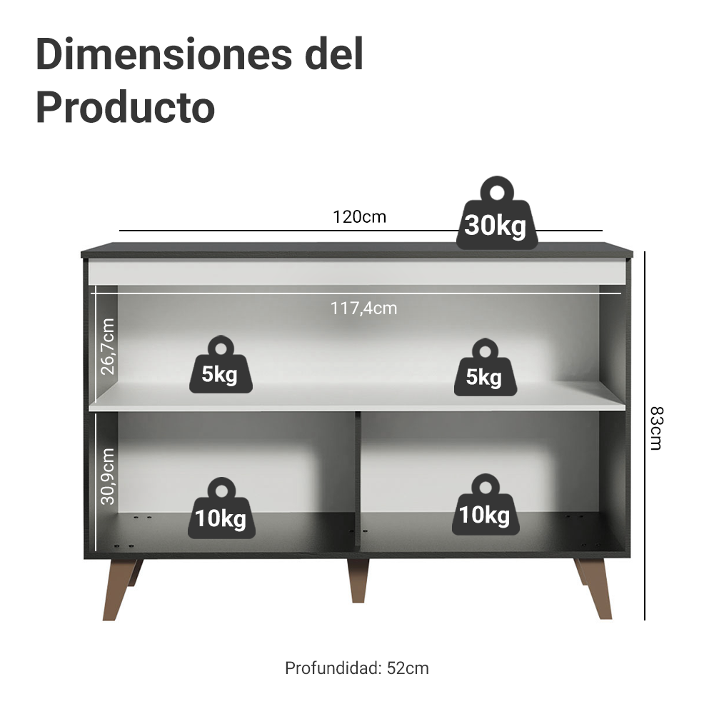 Mueble de Cocina Bajo Reims 1.20 Metros 2 Puertas con Encimera Negro