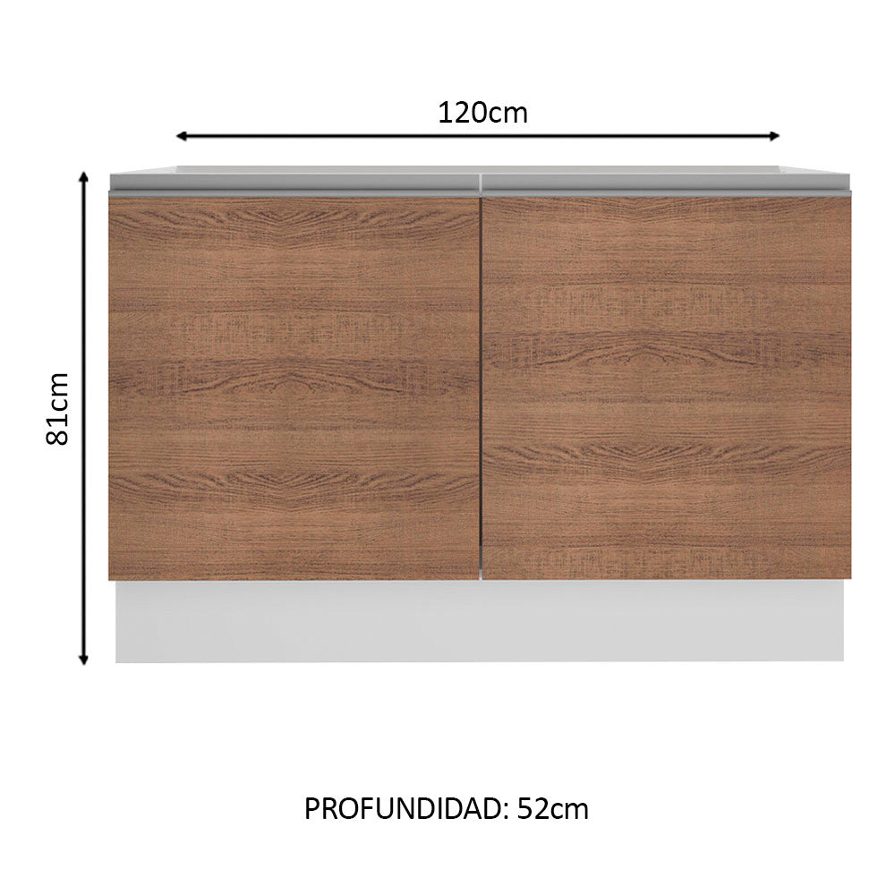 Mueble de Cocina Bajo Glamy 1.20 Metros 2 Puertas Blanco/Marrón
