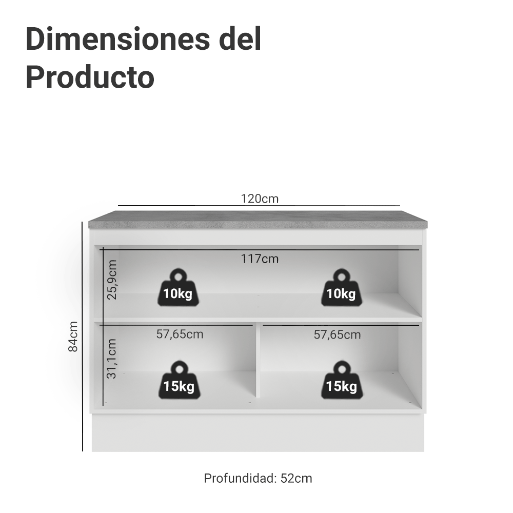 Mueble de Cocina Bajo Vik 1.20 m 2 Puertas con Encimera Blanco/Gris