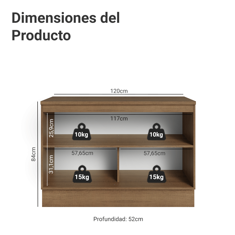 Mueble de Cocina Bajo Vik 1.20 m 2 Puertas con Encimera Marrón/Gris