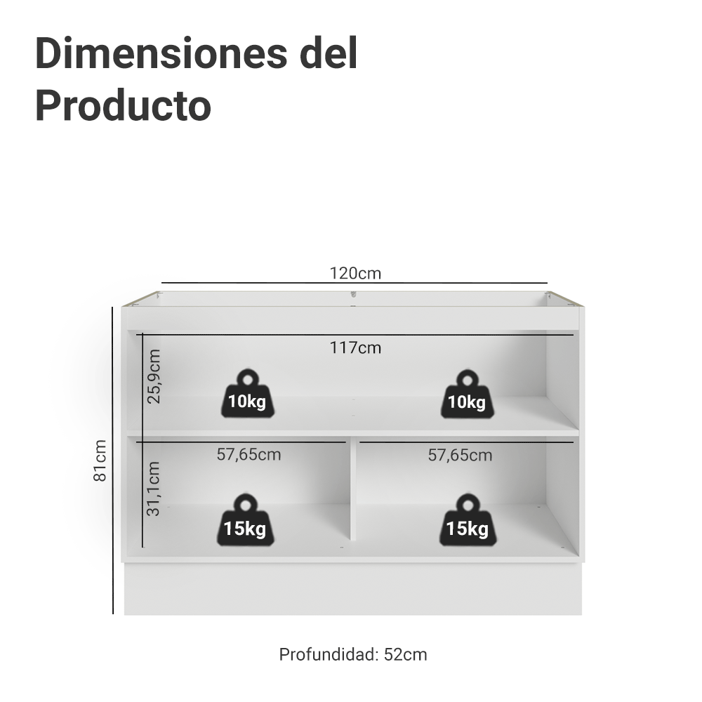 Mueble de Cocina Bajo Vik 1.20 Metros 2 Puertas Blanco/Verde